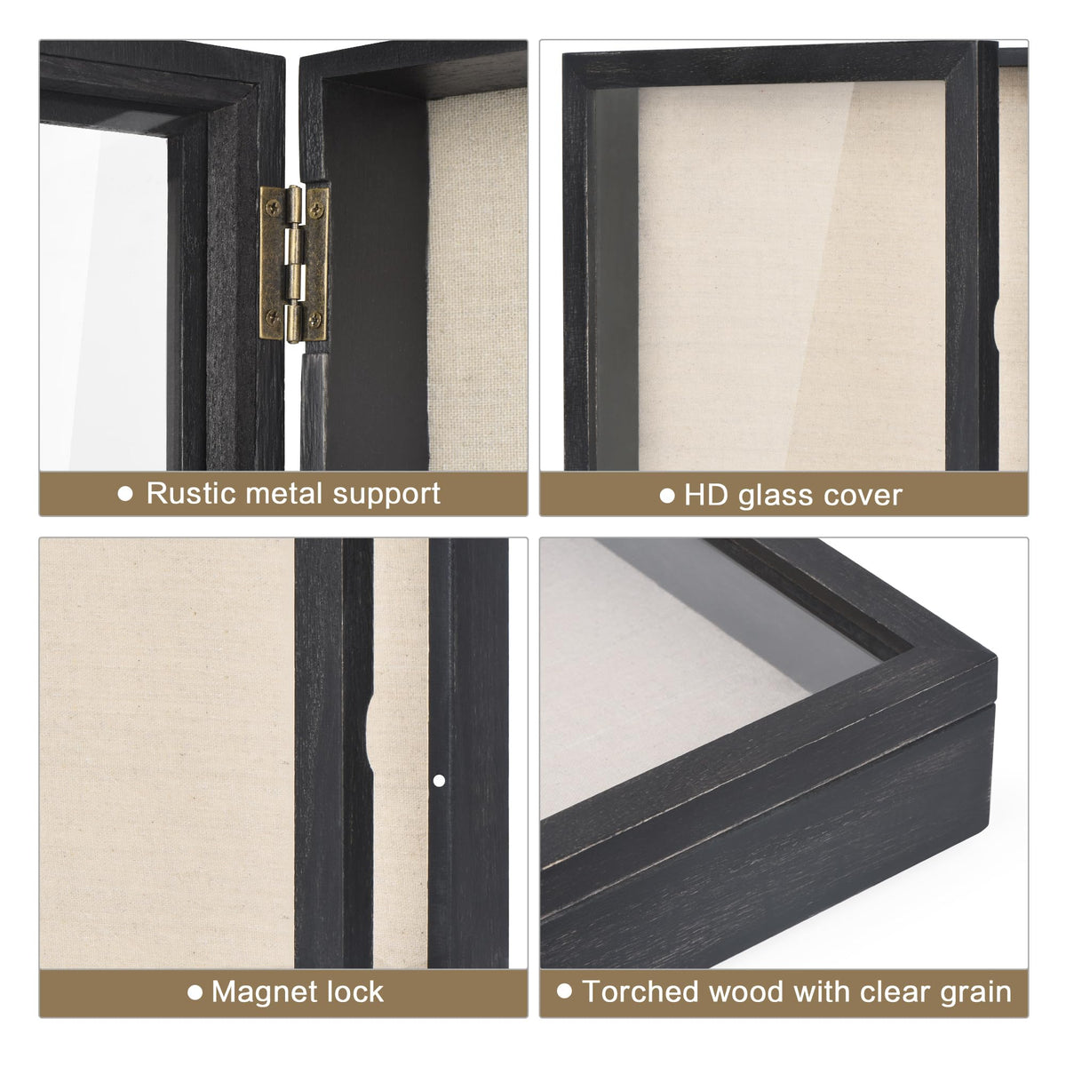 Love-KANKEI Shadow Box Frame 8x10 Shadow Box Display Case with Linen Back Memorabilia Awards Medals Photos Memory Box Gift Rustic Black