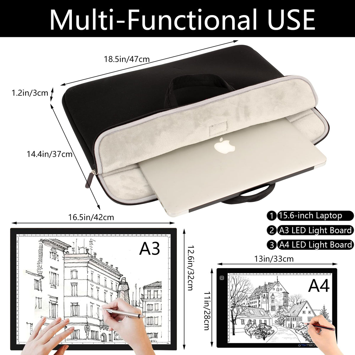Aonstyna A3 Light Pad Carrying Bag for Diamond Painting,Diamond Painting Light Pad Bag,Laptop Tote Bag,Tracing Light Board Carrying Bag,Padded Fleece Liner Protective Case for A3 Light Pad