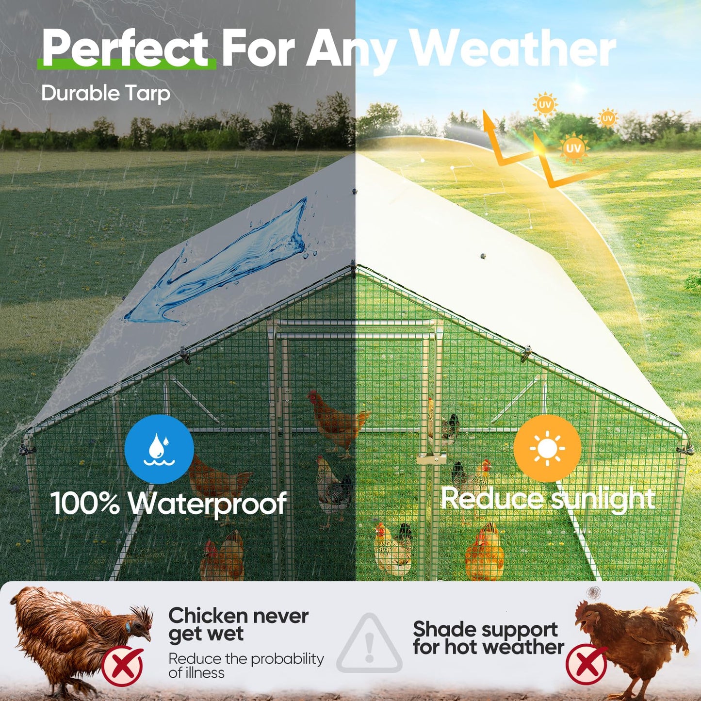 Quictent Large Metal Chicken Coop Run for 20+ Poultry with Beige Nest Box, Side Hardware Cloth & Cover, Advanced Series Outdoor Walk-in Cage Hen Duck Rabbit Dog Pen Yard Farm House, 12x9x6.6FT