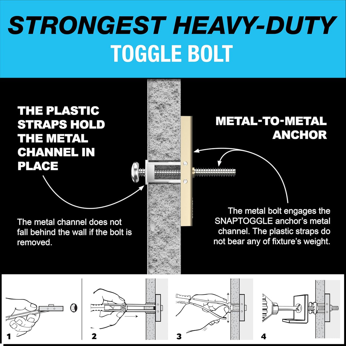 TOGGLER Drywall Anchor - Heavy-Duty 1/4-20 Fastener, Holds 265 lbs Each | 20 Pack for 1/2" Drywall