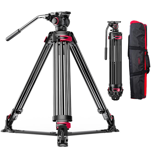 miliboo Heavy Duty Tripod Professional Video Tripod Fluid Head Tripod with Adjustable Damping, Photography Tripod for Large Equipment, Load 33 lbs, Included Ground Spreader, Aluminum MTT609A