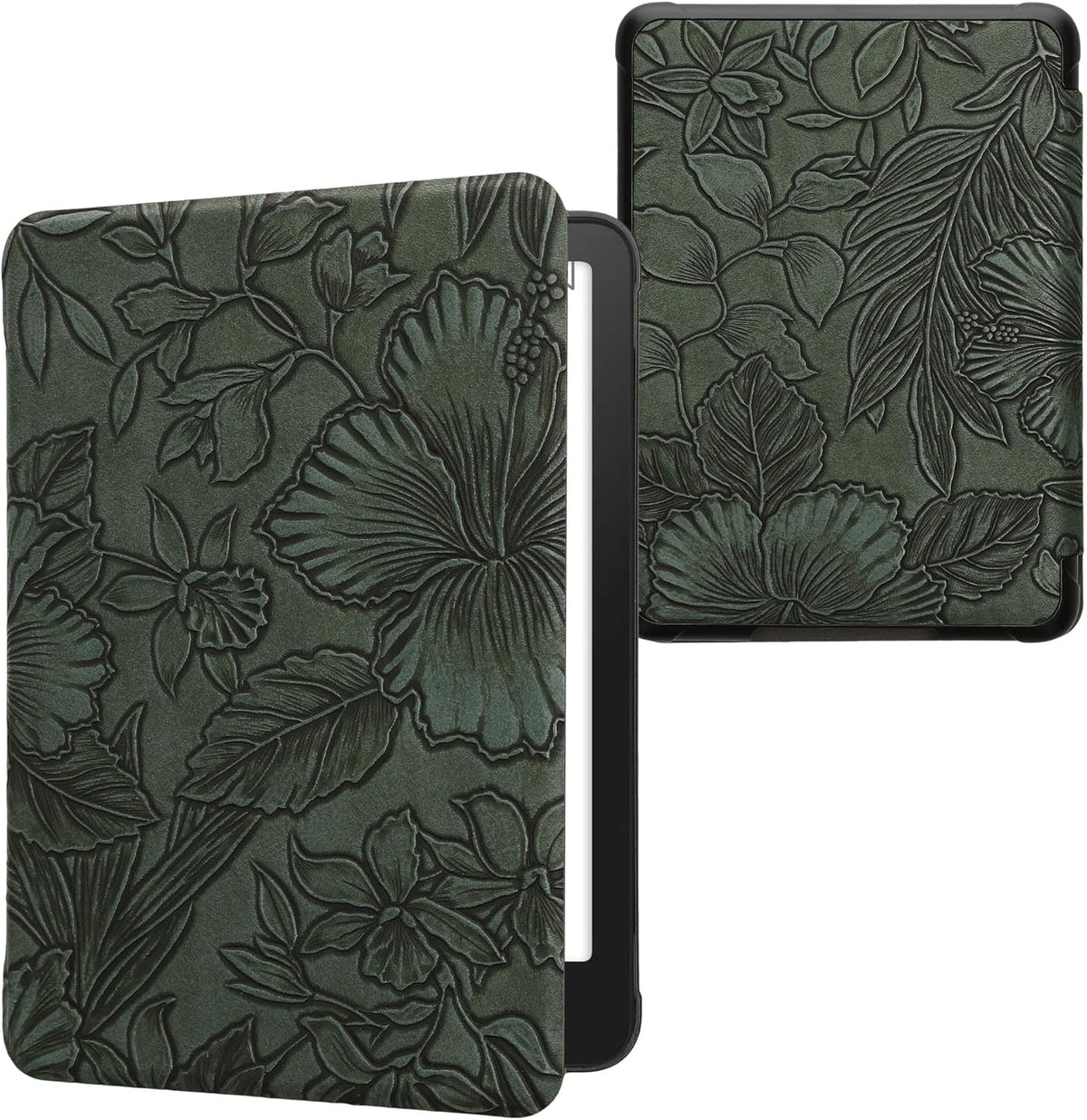 kwmobile (2024)/Colorsoft Case Compatible with Amazon Kindle Paperwhite Case - eReader Cover - Embossing Flowers Green
