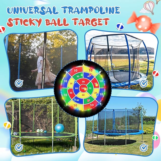 29" Dart Board Game Trampoline Accessories, Toss Game Dartboard with 20 Sticky Balls, Indoor & Outdoor Trampoline, Sport Fun Party Play Toys for Birthday Gifts