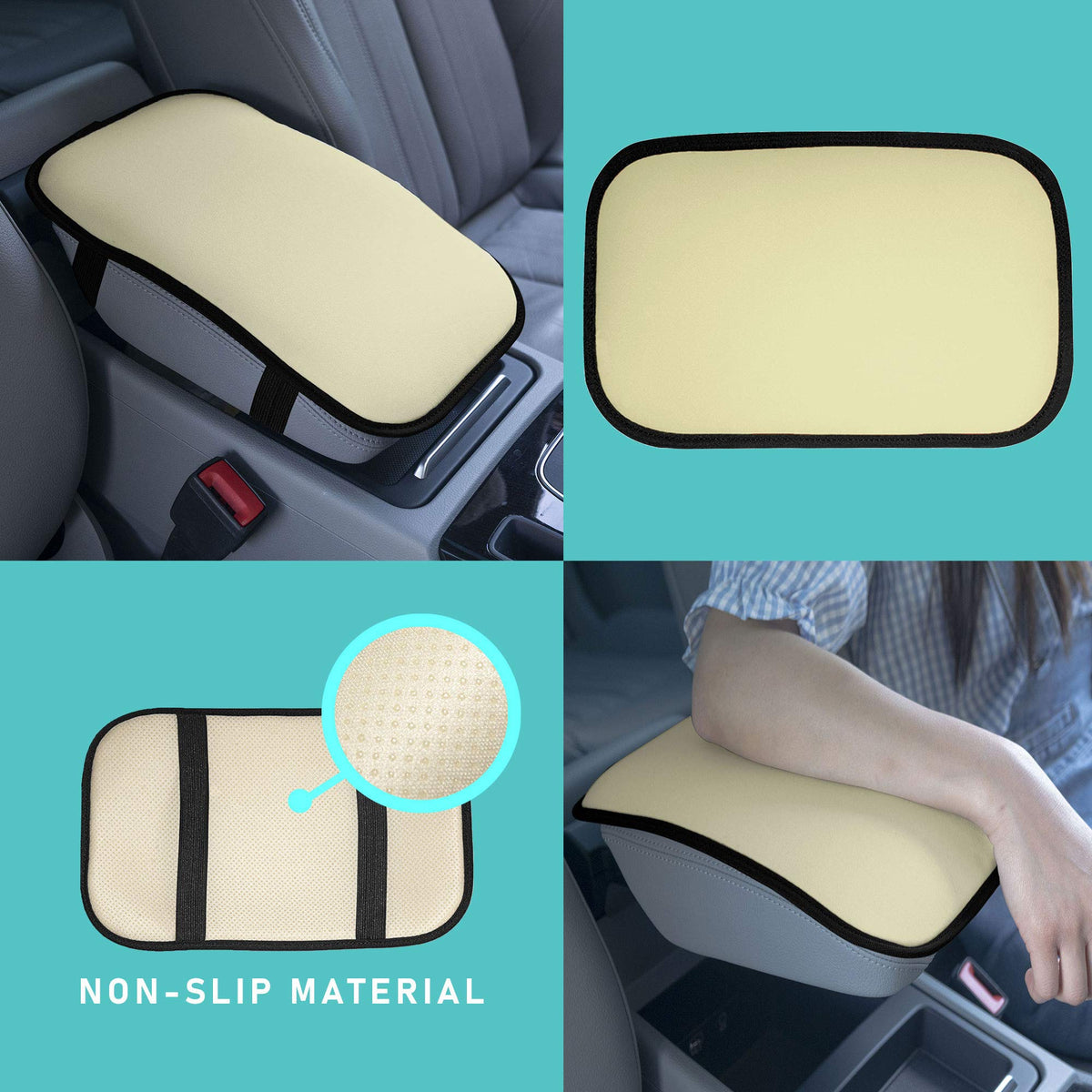 FH Group Faux Leather Center Console Armrest Cushion, Luxury Seat Box Cover Protector for Most Cars, Trucks, and SUVs (Beige)
