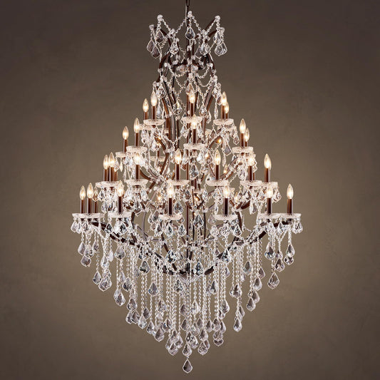 HUANXISHA 42 Lights Large Crystal Chandeliers for High Ceilings Maria Theresa Chandelier Light Fixture Vintage Chandelier for Foyer Hallway Entryway Staircase Brown 75" H x 49.2" D