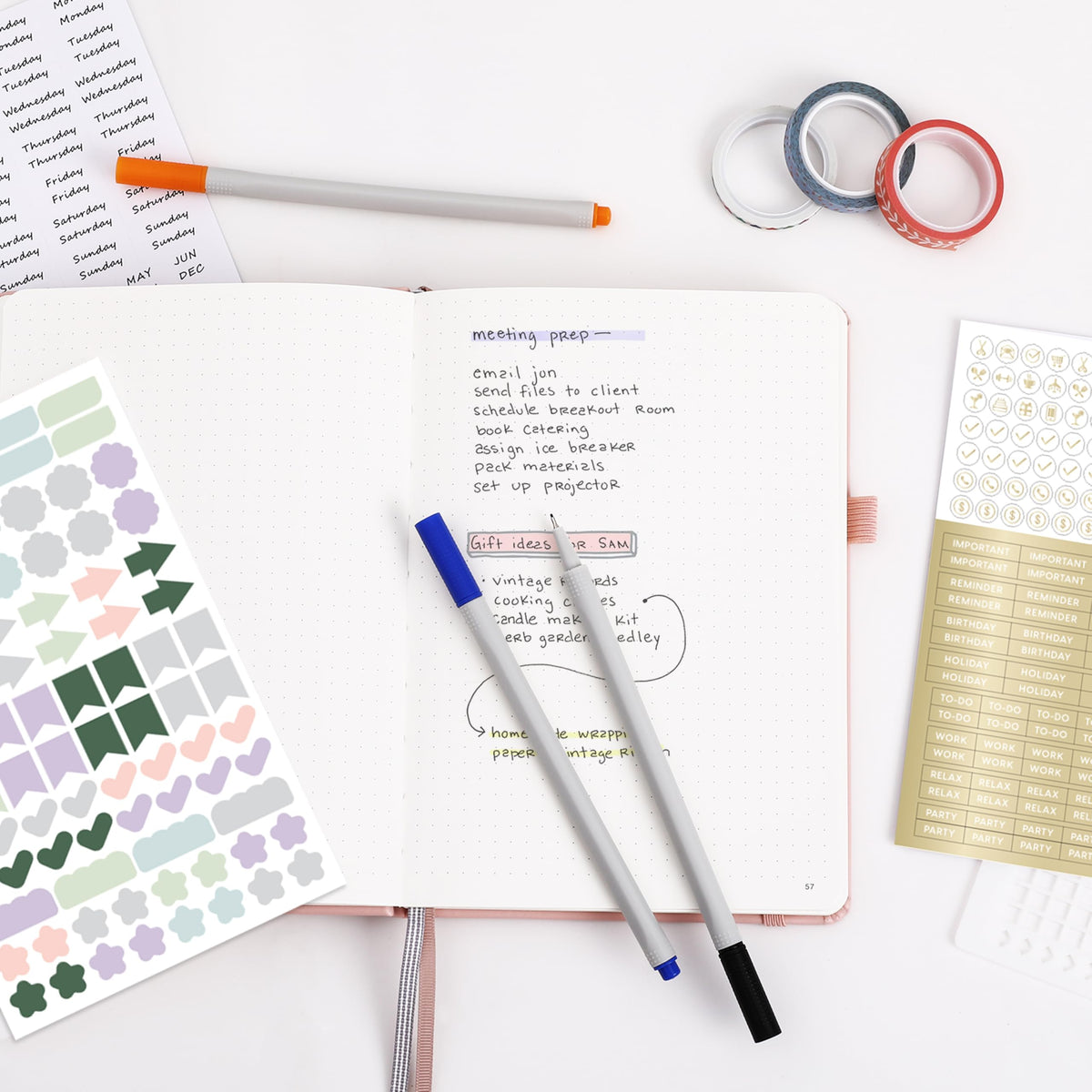 &And Per Se Dotted Journal Kit – Journaling set with Dotted Notebook, Stencils, Stickers, Washi Tapes & Colored Pens for Beginners (Pink)