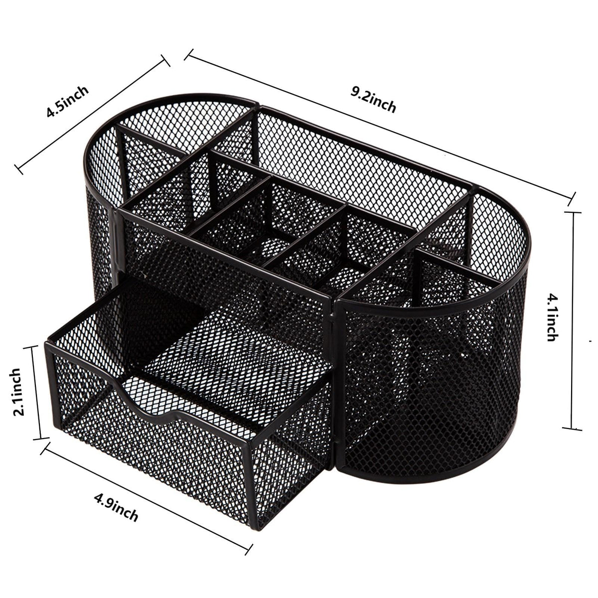 Comix Mesh Pen Pencil Holder Desk Organizer, 8 Compartment and 1 Drawer Wire Desktop Pen Pencil Cup Caddy Office Supplies Accessories for Home Office School, Black