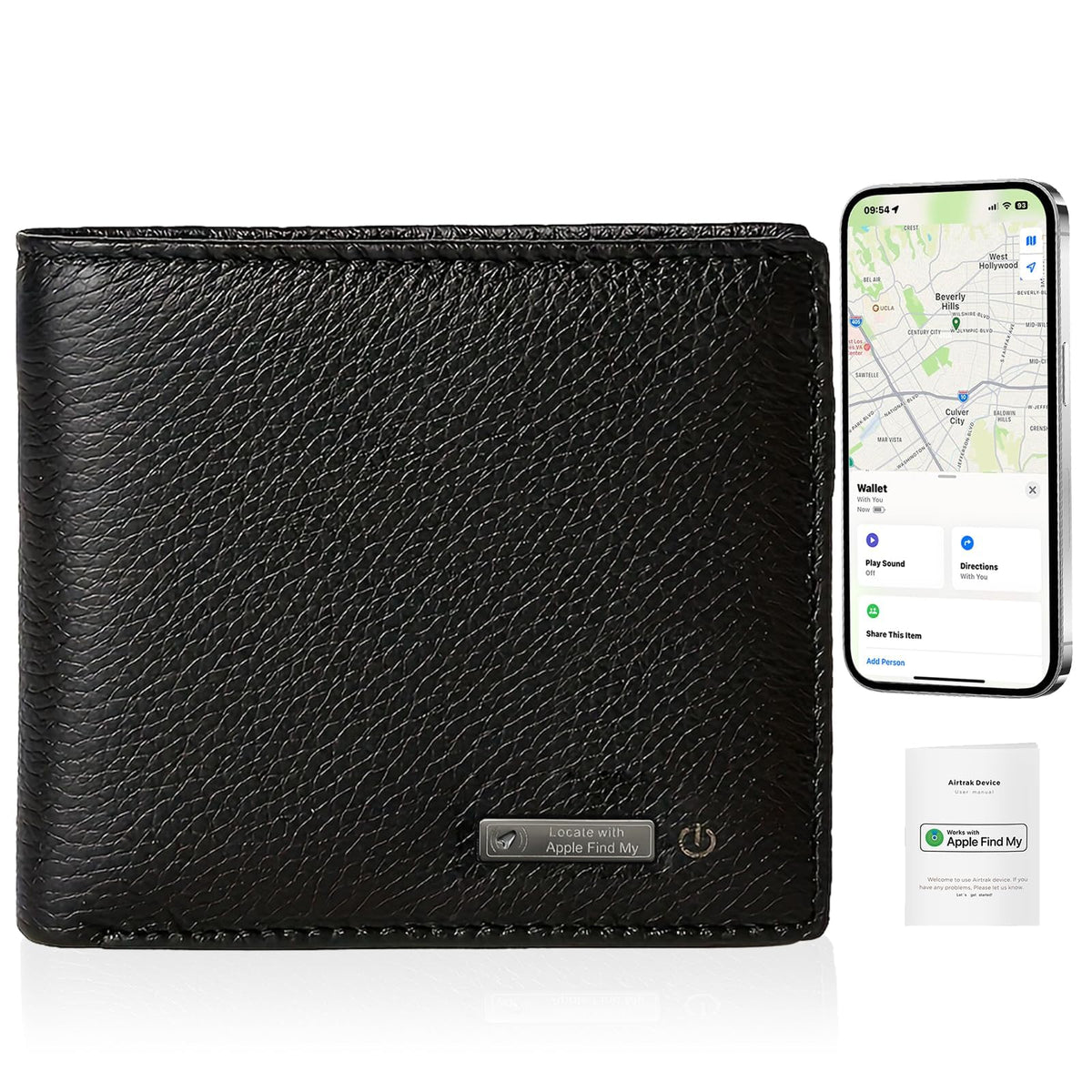 Smart Mens Wallet with Tracker, Only with Find MY APP(IOS), Front Pocket Wallets for Men, Slim Leather with 2 ID Window, Trackable Minimalist Credit Card Holder with Gift Box (Black1)