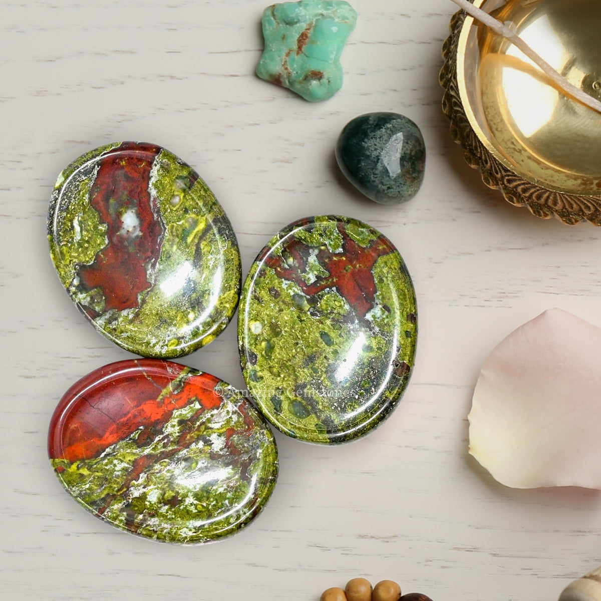 Amazing Gemstone Dragon Bloodstone Worry Stone Crystals and Healing Stones - Worry Stones for Stress Relief Gifts - Piedra Crystal Fidget for Meditation - Unique Stocking Stuffers and Birthday Gifts