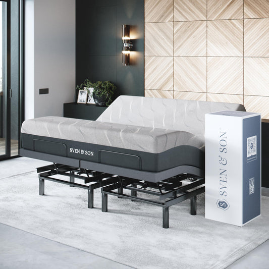 Sven & Son Bliss Adjustable Bed Base-Frame + 14 inch Hybrid Spring Matt (Medium Soft), Head and Foot Lift, Lumbar, Pillow-Tilt, Massage, Under-Bed Lights, USB, Memory, Zero Gravity - King