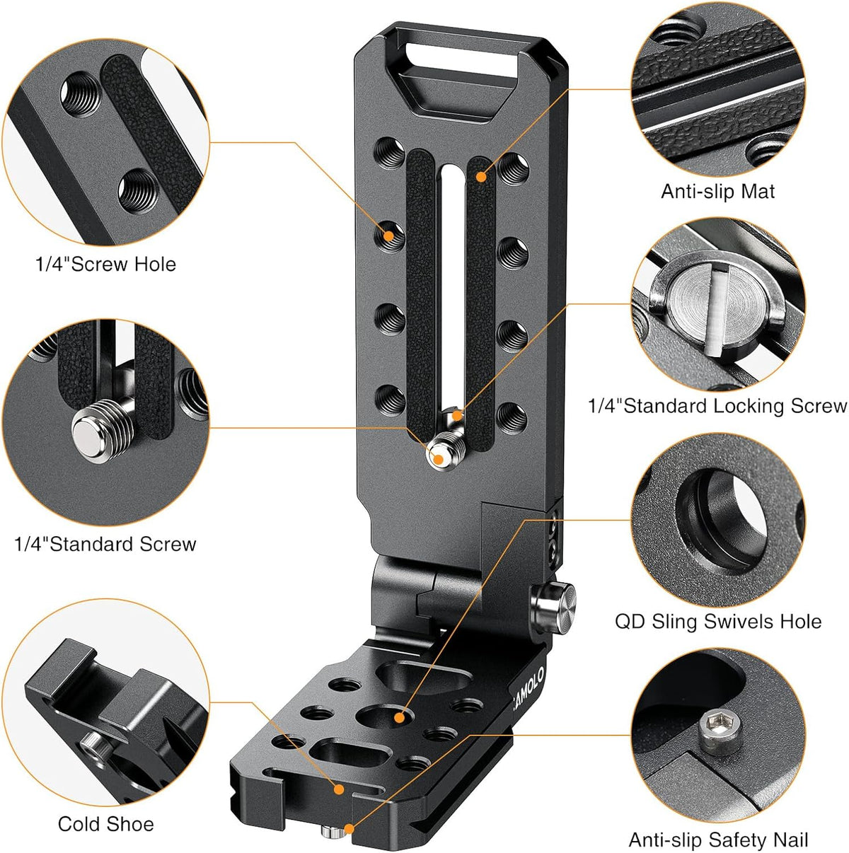 CAMOLO RIG Base,1/4" Foldable DSLR Camera L Bracket,Vertical Horizontal Switching Tripod,Arca-Swiss Srew Hole,Quick