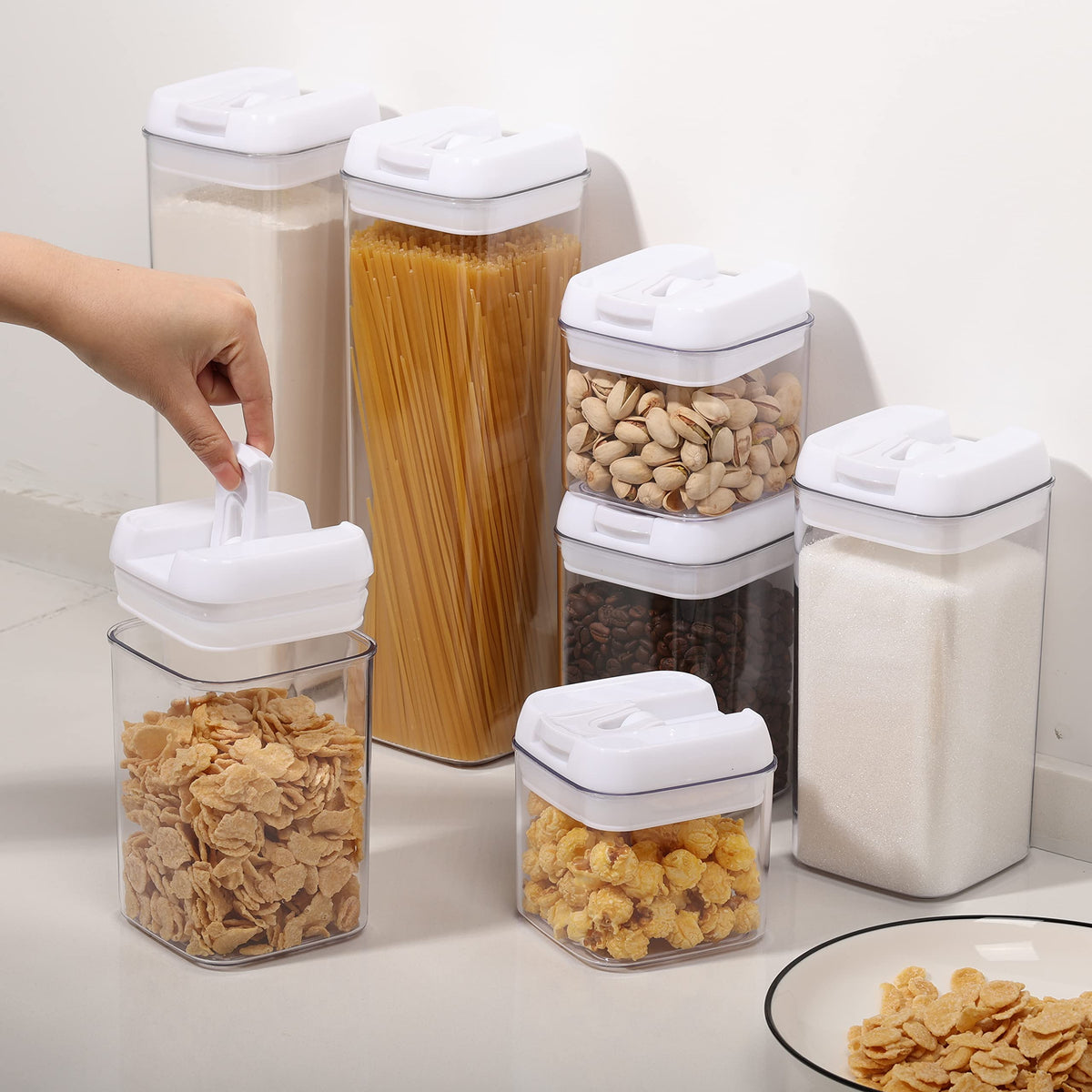 Vtopmart 6 PCS Airtight Food Storage Containers, BPA Free Plastic Snack Containers with Easy Lock Lids, for Kitchen Pantry Organization and Storage, Include 24 Labels, 0.8L