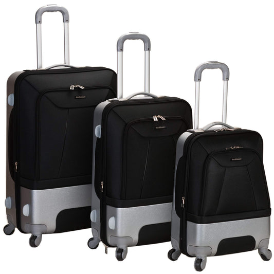 Rockland Rome Hybrid Spinner Wheel 3 Piece Luggage Set (20"/24"/28"), Black