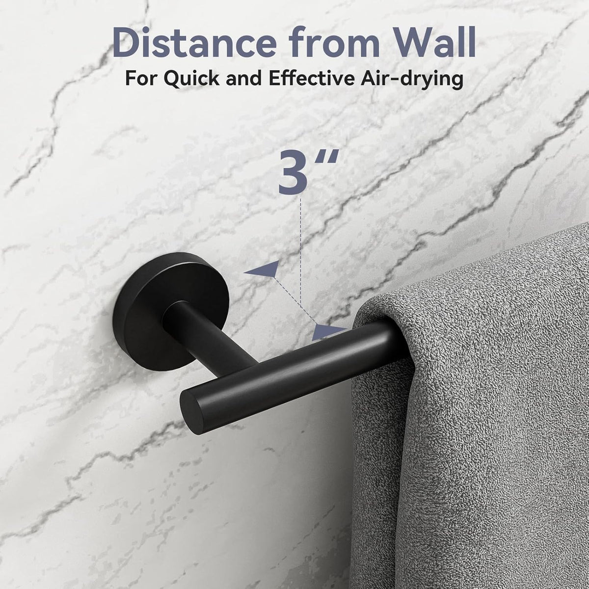 Skiennix Matte Black Towel Bar - 24 Inch Wall-Mounted Towel Holder | Durable SUS304 Stainless Steel