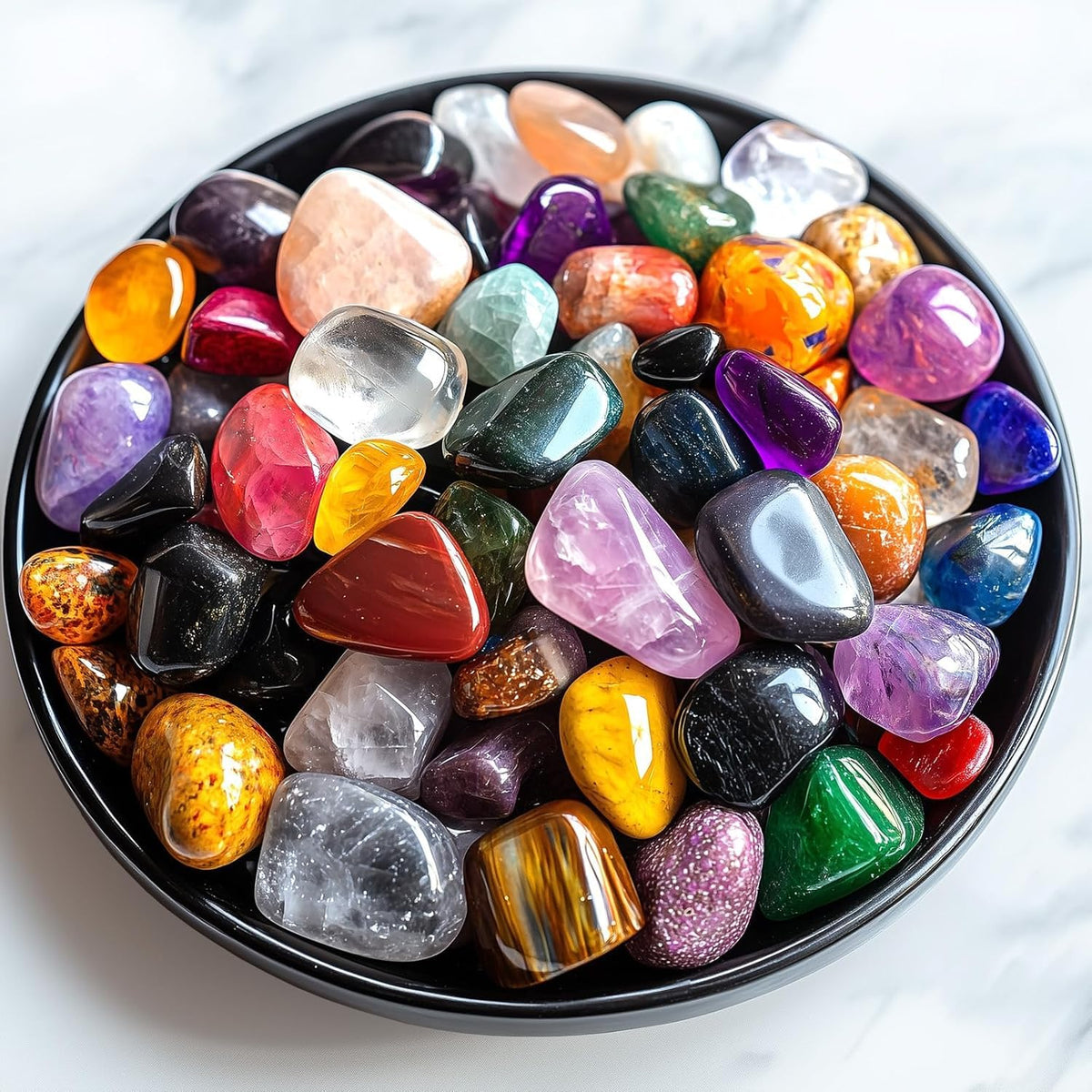 Polished Mixed Crystal Chips Set, 0.4 inches, 128 Pcs - Handpicked Tumbled Stones and Crystals Bulk for Healing, Reiki, Meditation, Witchcraft and Home Decor