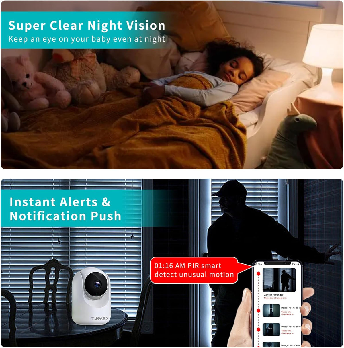 TUGARD Camera,2.4G 355View 100vertical,Motion Vision,2-Way Talk,Cloud/SD,6 Indoor Security WiFi Cameras for Home