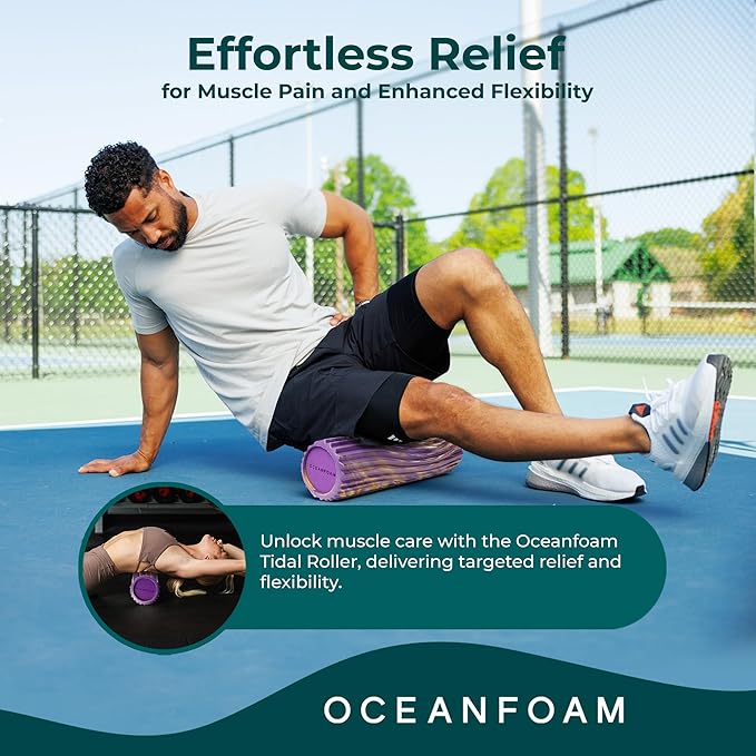 Oceanfoam Tidal Roller - Purple, Gold & Natural Marbled - Muscle Massage Foam Roller for Back Pain & Stretching - Firm & Ergonomic Wide Wave Textured - Yoga, Athletics, Wellness - Full Size, 20" x 5"