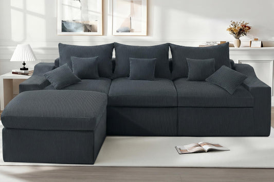 HABUTWAY 104" L Shaped Cloud Sectional Couch, Boneless Modular Sectional Sofa with Deep Seat, Corduroy Couches for Living Room, Modular Couch, No Assembly Required (Grey)