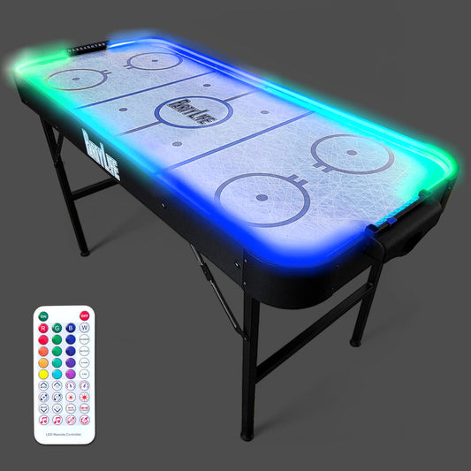 PartyLife 54" Air Hockey Table w/LED Lights & Folding Steel Legs - Powerful Motor, Smooth Surface, Very Sturdy - Perfect for Kids and Adults, Game Rooms & Home Arcade!