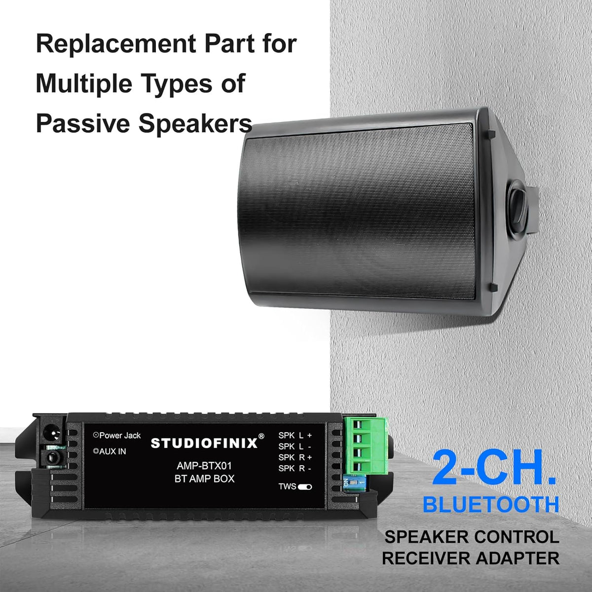 STUDIOFINIX 2-Channel 5.1 STUODIOFINIX Mini Bluetooth Amplifier for Passive Speakers with TWS,AUX,Replacement