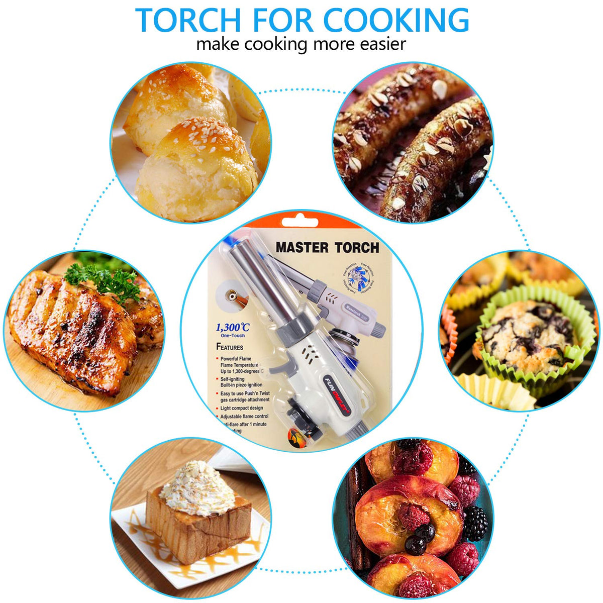 FunOwlet,Butane Torch Kitchen Blow Lighter, Culinary Torches Head Professional Chef Cooking Adjustable Flame For Sous Vide, Creme Brulee, Baking, BBQ (Butane Gas Not Included)