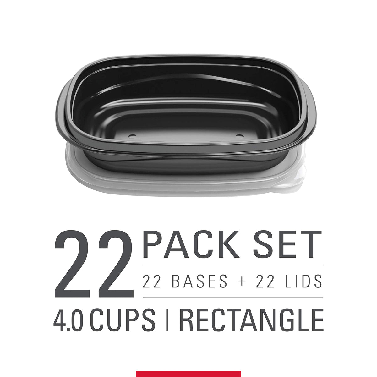 Rubbermaid TakeAlongs Food Storage Containers, Set of 22 (44 Pieces Total) | for Meal Prep, Lunch for Adults & Kids | Reusable & Stackable, 4-Cup, 22-Pack, Black