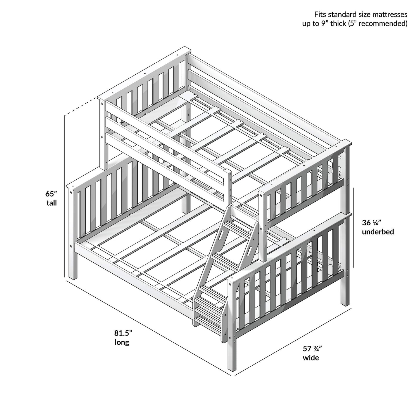 Max & Lily Bunk Bed Twin Over Full Size with Ladder, Solid Wood Platform Bed Frame with Ladder for Kids, 14" Safety Guardrails, Easy Assembly, No Box Spring Needed, Natural