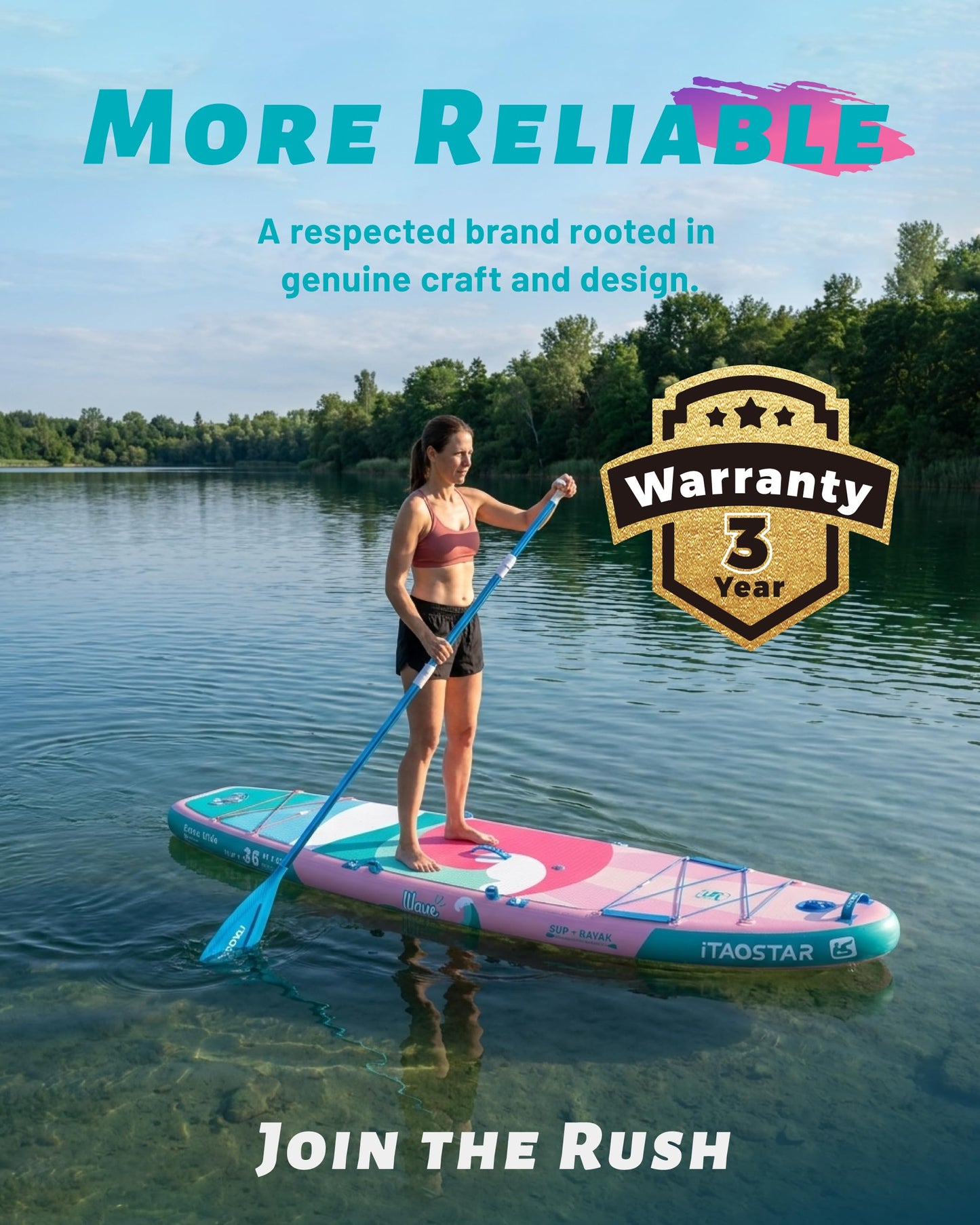 iTAOSTAR W01AP 36" Super Wide Paddle Board, More Fun Inflatable Paddleboard with 5 Fins for Better Balance, Stand Up Paddle Board with Premium SUP Accessories for Adults of All Skill Levels