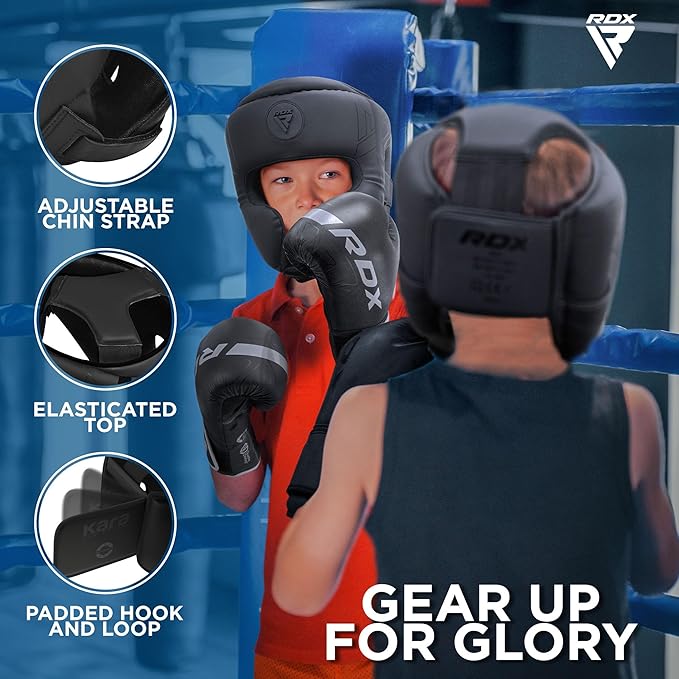 RDX Kids Boxing Headgear, MMA Training, Adjustable Padded Kara Muay Thai Juniors Head Gear, Kickboxing, Sparring, Martial Arts, Karate, Taekwondo Youth Girls Boys Helmet, Home Gym Workouts