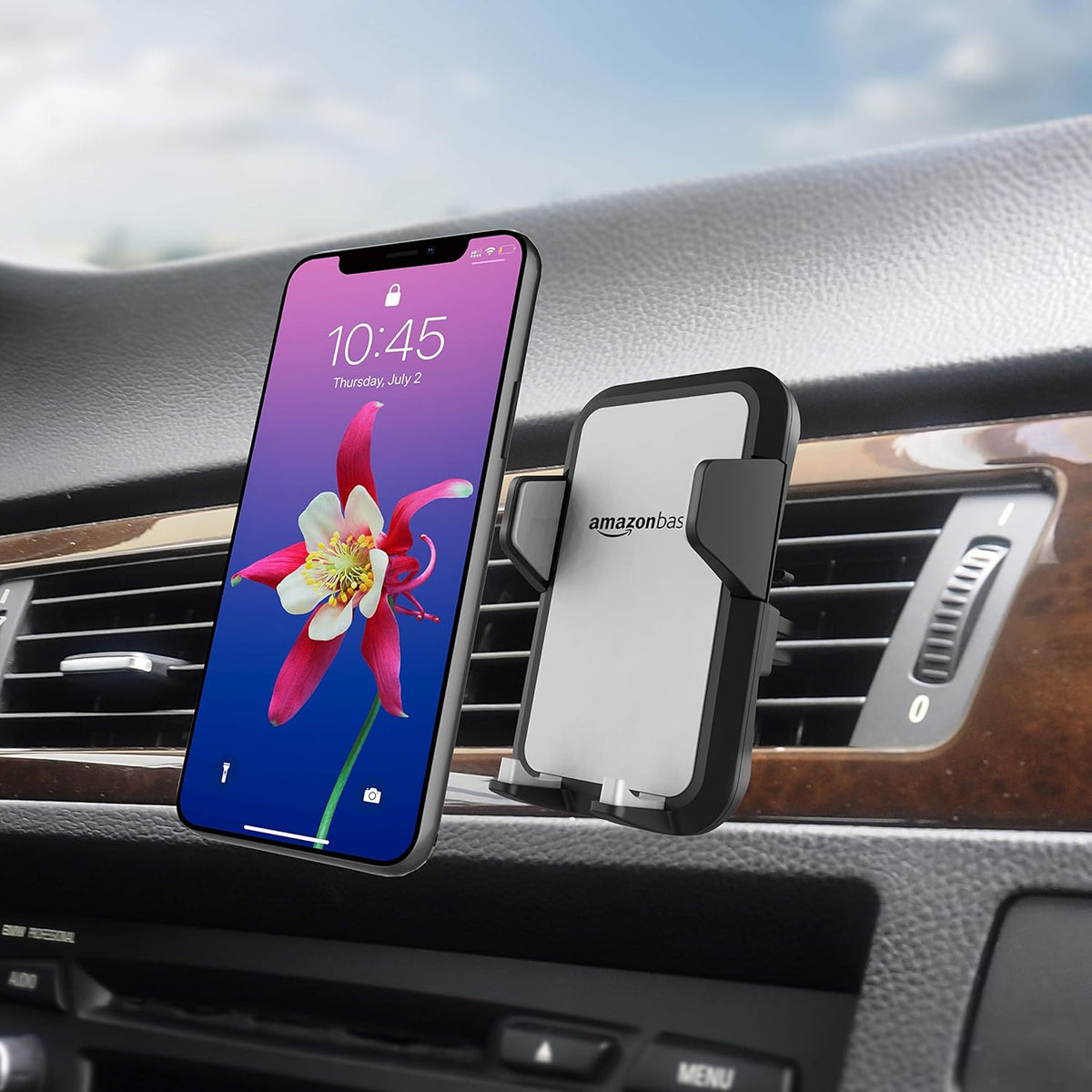 Amazon Basics 360 Universal Portable Smartphone Holder for Car, Air Vent Mount, Rotation, Easy to Install, One-Handed