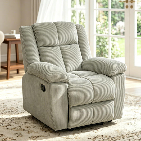 Trygoal Manual Recliner Chair, Nursery Rocking Chair, Linen Recliner Chair for Adults, Lazy Boy, Gaming Recliner wih Overstuffed Arms, Suitable for Home Theater, Living Room, Bedroom, Off-White