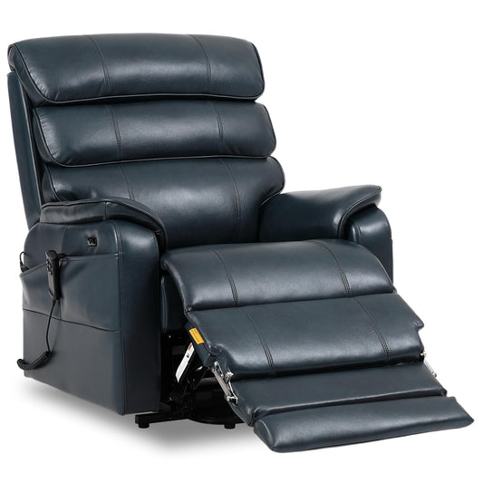 DYNOX 400 LBS Genuine Leather Big Tall Man Large-Wide Power Dual Motor Lift Recliners Chairs for Elderly, Lay Flat with Heat, Massage & Extended Footrest(9298L,Dark Blue)
