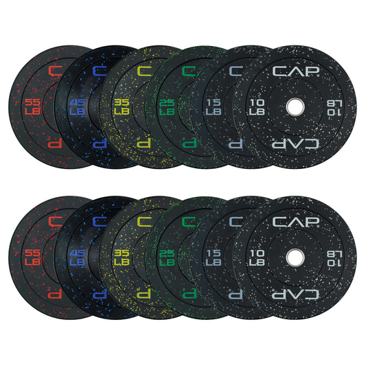CAP Barbell Economy - Speckled Olympic Bumper Plate Set with Color Logo, Black, 370 lbs Set