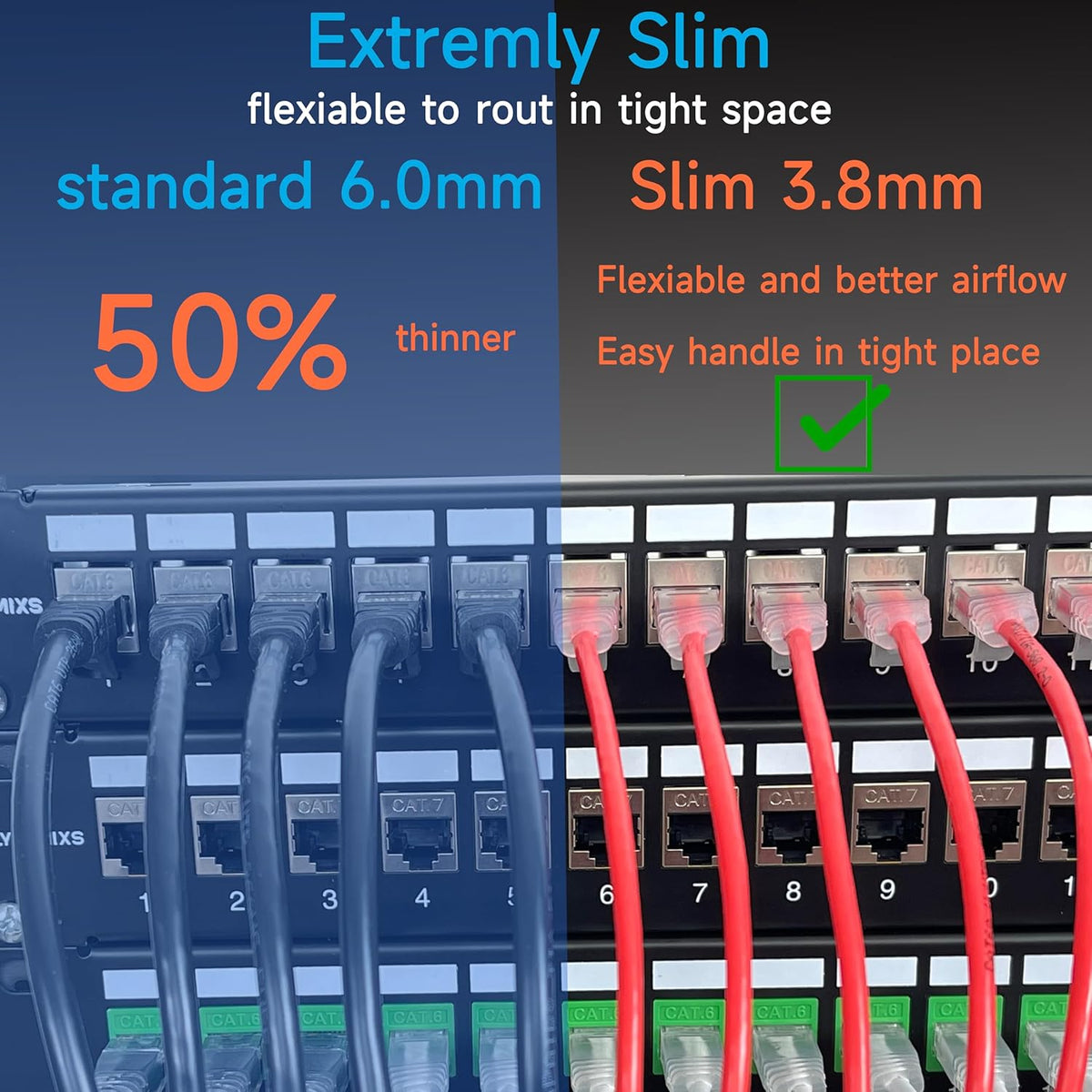 Lysymixs Cat6a 1 (24 Pack), Cat6a 6 10G, Slim Ethernet Patch Cable ft Patch Cable for Data Centers, Cat Cable Network