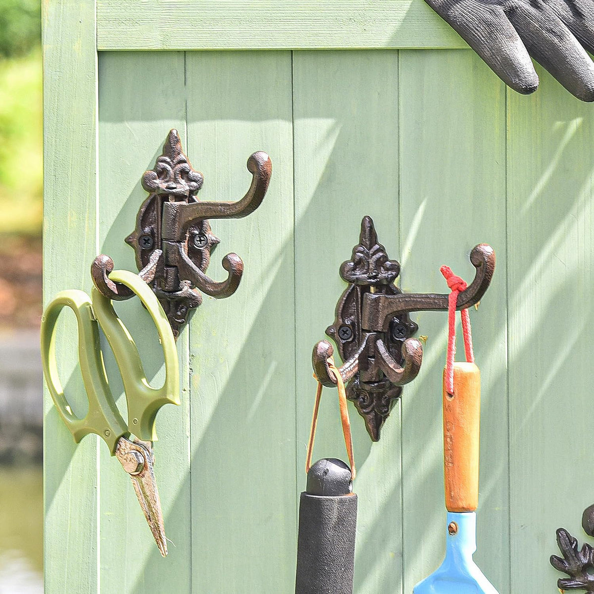 Sungmor 2-Pack Cast Iron 3-in-1 Flexible & Functional Swivel Wall Hook - Vintage Coat Hook Garden Planter Hanger - Heavy Duty Solid Metal Swing Hook - Clothes Hats Towels Bags Pots Tools Hanger