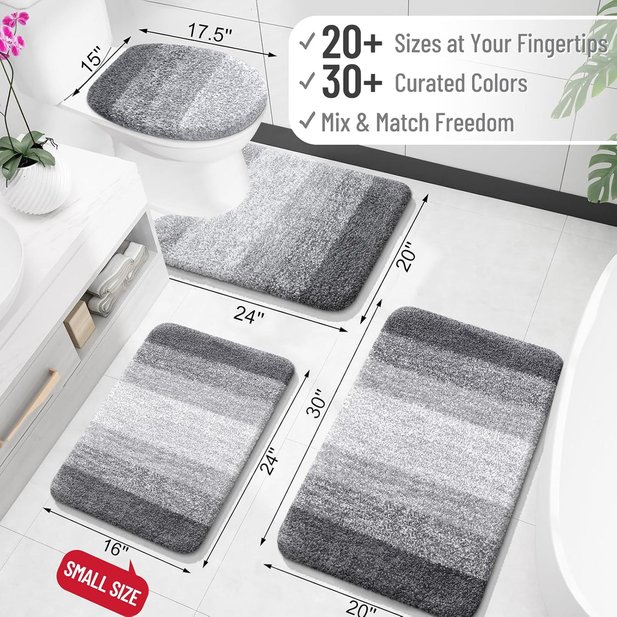 OLANLY Large Bathroom Rugs - Extra Soft Microfiber Mat 59x35 | Quick Dry & Machine Washable, Grey
