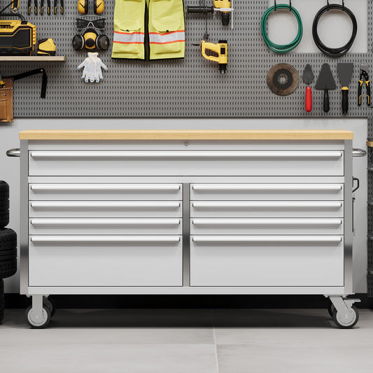 GAOMON 61 Inch Tool Chest, Tool Cabinet with 9 Drawers, Mobile Storage Cabinet with Locking System, Stainless Steel Material and Sturdy Structure, High Capacity for Home Workshop Kitchen and Garage.