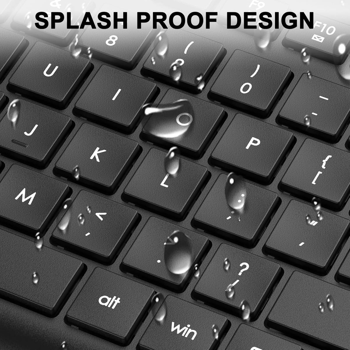 QUASIO 2.4GHz Wireless Keyboard and Mouse Combo, Full-Size Silent Ergonomic Keyboard and Optical Mouse, Long Battery