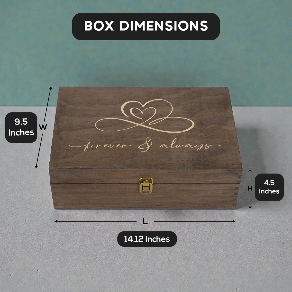 Rustic Wooden Memory Box – Medium Keepsake Storage Box with Double-Sided Engraving – “Forever & Always” Outside & “Every Love Story…” Inside – Personalized Gift for Couples, Wedding, Anniversary