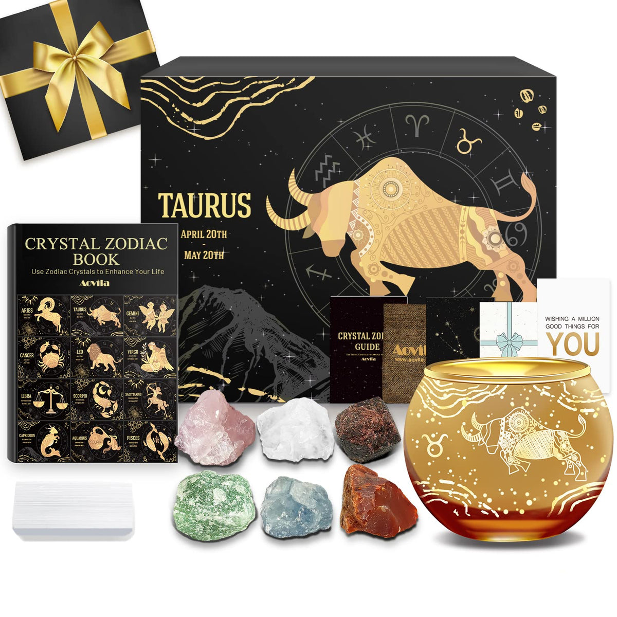 Aovila Taurus Birthday Gifts for Women - Taurus Candle Holder Crystals Birthstones Gifts Box Set - Zodiac Gifts Astrology Horoscope Gifts Birthday Gifts for Her Mother Sister Best Friends
