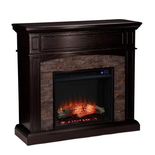 SEI Furniture - Grantham Convertible Touch Screen Electric Fireplace - Transitional Design, Brown Glass and Wood - Ideal for Living Room, Bedroom (FR9359)