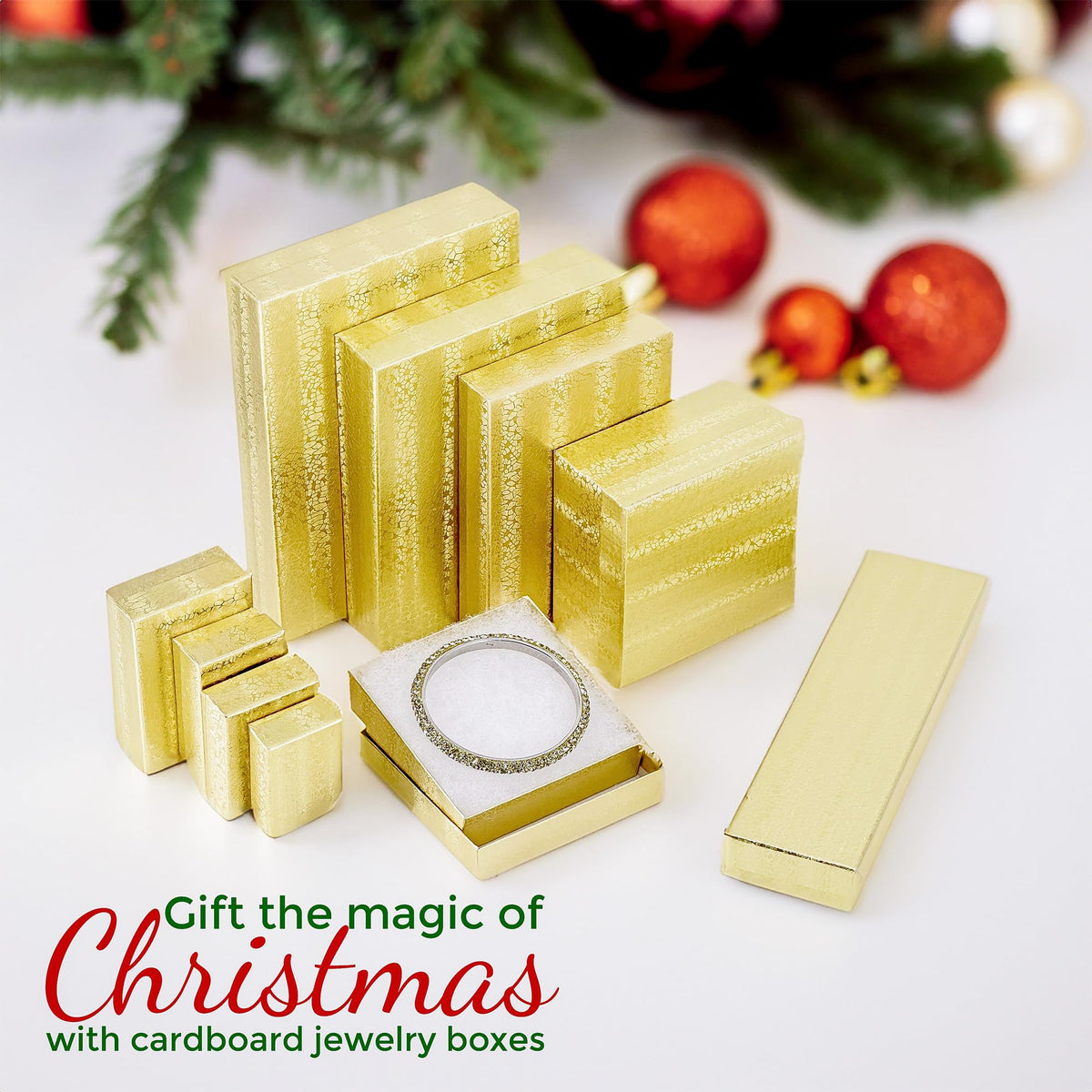 TheDisplayGuys - 25-Pack #53 Kraft Paper Cardboard Gift Boxes/Jewelry Cases w. Cotton Padding & Lid - Gold Foil - (5.4" x 3.9" x 1.0")