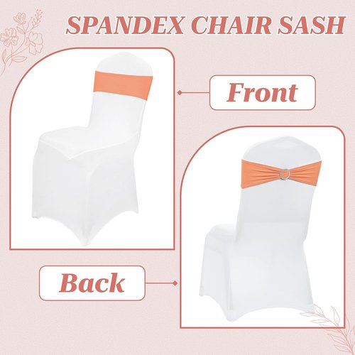 MDS Spandex Chair Sashes - Universal Fit Elastic Stretch Ties with Buckle Slider Bow | 250 Pack - Peach