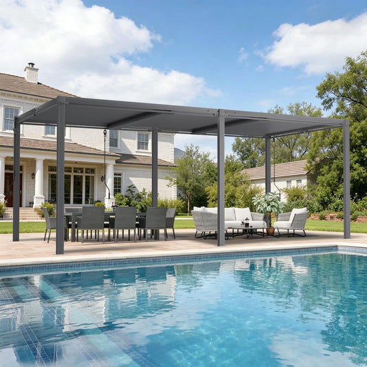 SAILARY Louvered Pergola 12' x 20', Large Outdoor Aluminum Pergola with Reinforced Steel Roof, Heavy-Duty Hardtop Gazebo for Patio Garden, Weatherproof Sun Shade Shelter, Grey