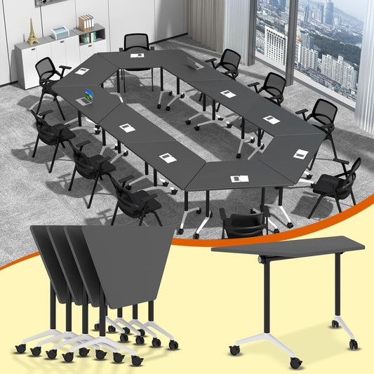 Modular Conference Table,Modern Flip Top Folding Meeting Room Table,47.2in Mobile Training Seminar Table with Wheels,4 Pack Stackable Rollling Conference Room Tables for Office,Classr,Support 550lbs