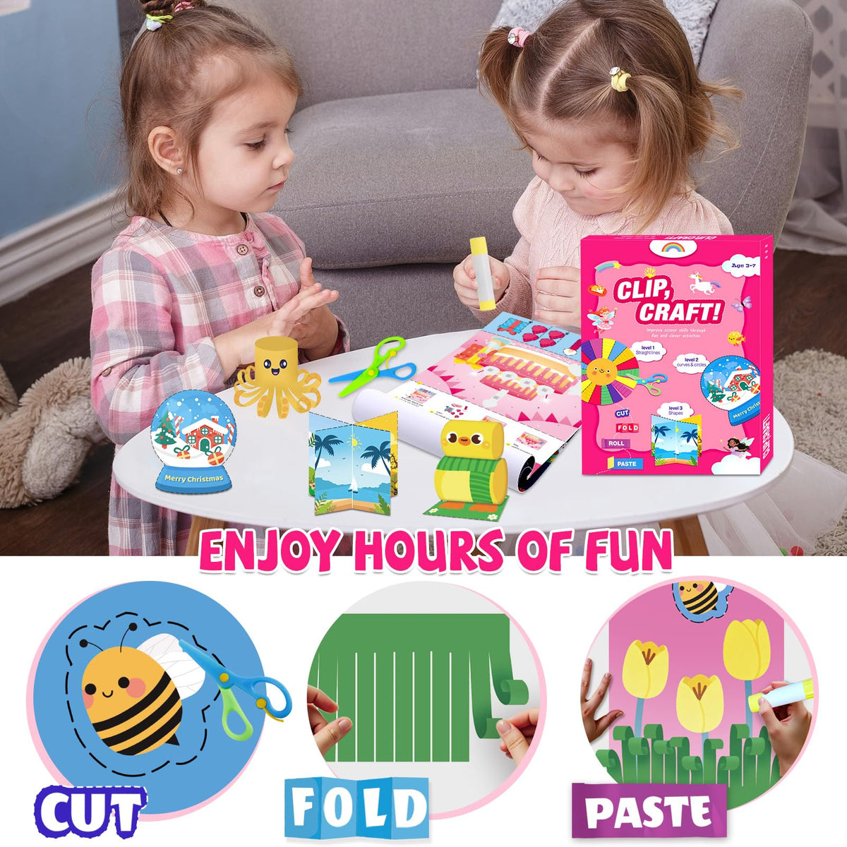 Toddler Scissor Skills Activity Book, Art Supplies and Crafts for Kids 4-6, Fine Motor Toys Game, 2 Safety Scissors, Easter Christmas Birthday Gifts for Kids Little Boys Girls, Preschool Snip Learning