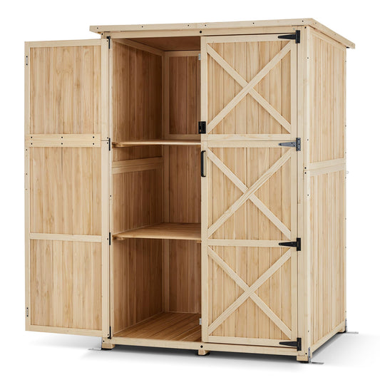 Macrout Outdoor Storage Cabinet, Wooden Storage Shed with Lock, Outside Garden Tool Shed with 2 Doors for Patio Yard Lawn, 1933 (Large)