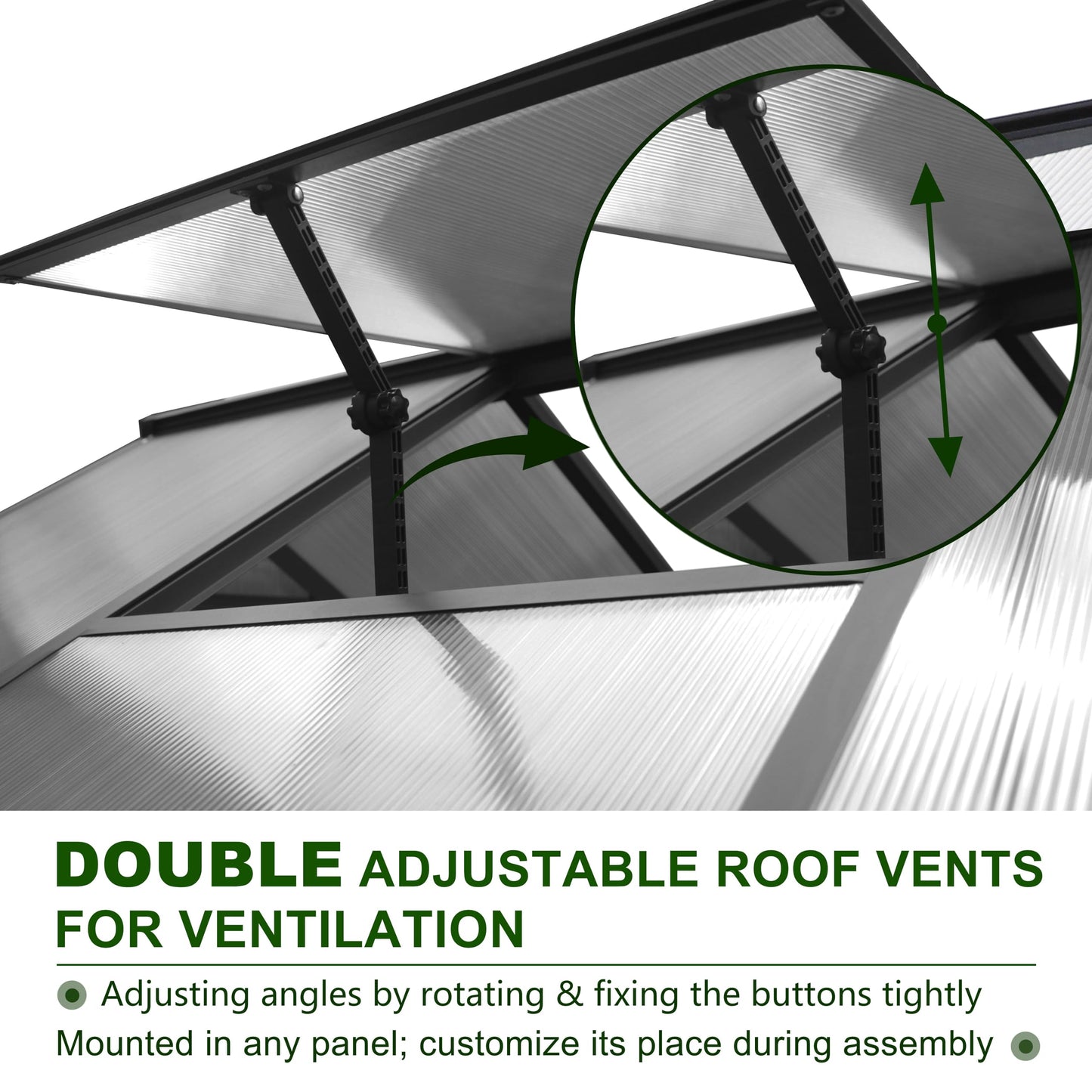 VEIKOU 8 x 14 FT Greenhouse with Aluminum Frame, Greenhouses for Outdoors with 2 Vents, Lockable Doors, Polycarbonate Panels, Walk-in Green House for Winter, Garden, Yard, Hobby, Grey