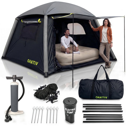 Oaktiv Inflatable Tents for Camping - CloudCamp Glamping Tent for 6 People Waterproof Oxford Fabric(210D), Quick Setup Air Tent with Manual & Battery Pump, UV Protection, 4-Season Inflatable Tent