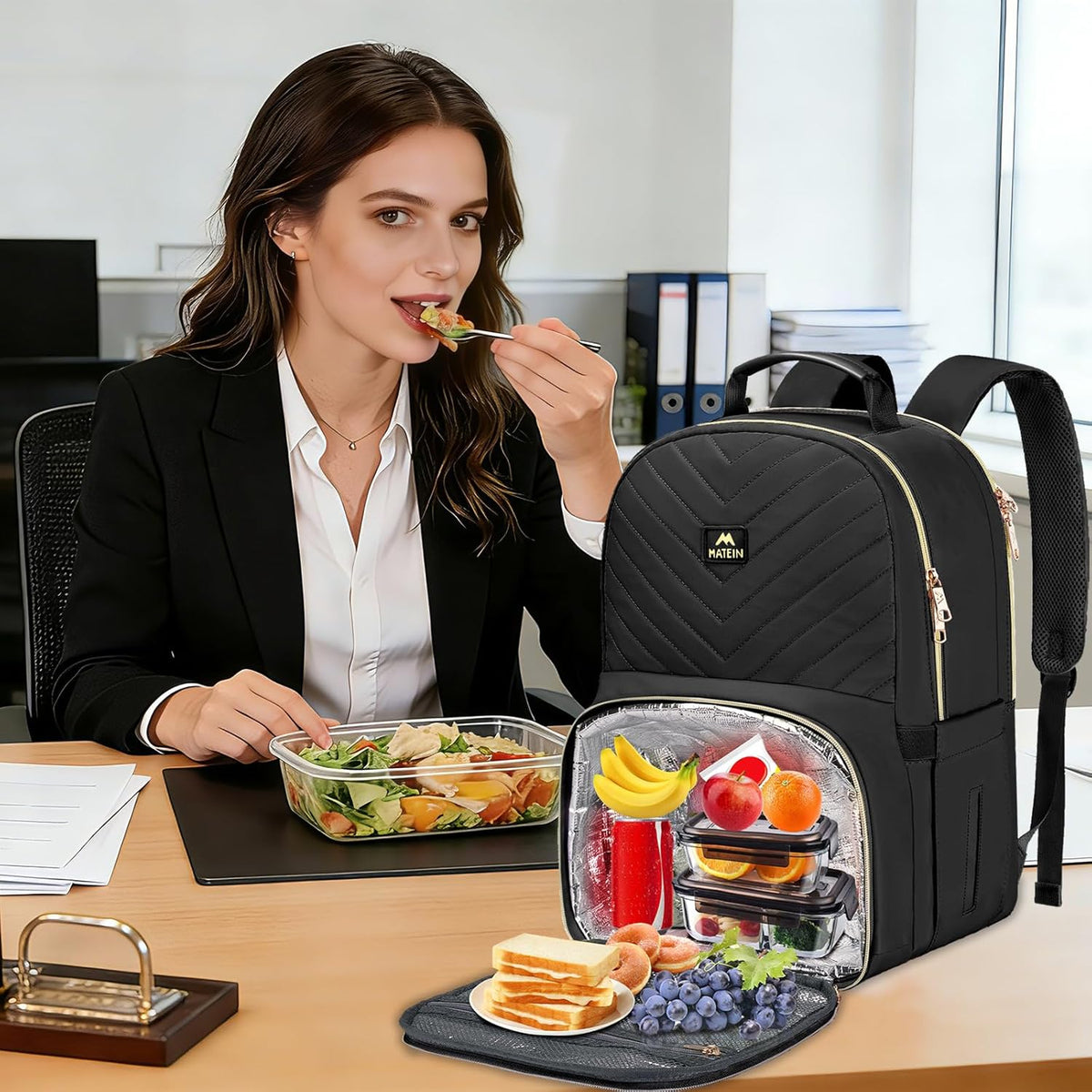 Backpack Backpack Pack 15.6 Inch Commuting, MATEIN Work with Lunch Compartment, Insulated Quilted Lunch for Women